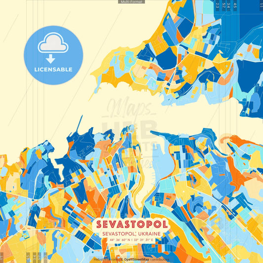 Sevastopol, Sevastopol, Ukraine blue and orange vector art map template