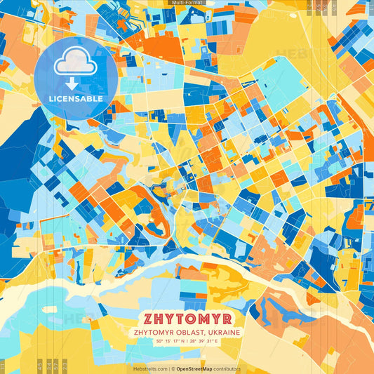 Zhytomyr, Zhytomyr Oblast, Ukraine blue and orange vector art map template