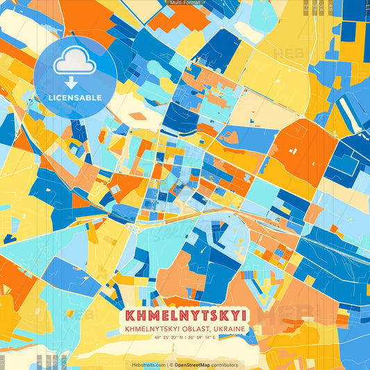 Khmelnytskyi, Khmelnytskyi Oblast, Ukraine blue and orange vector art map template