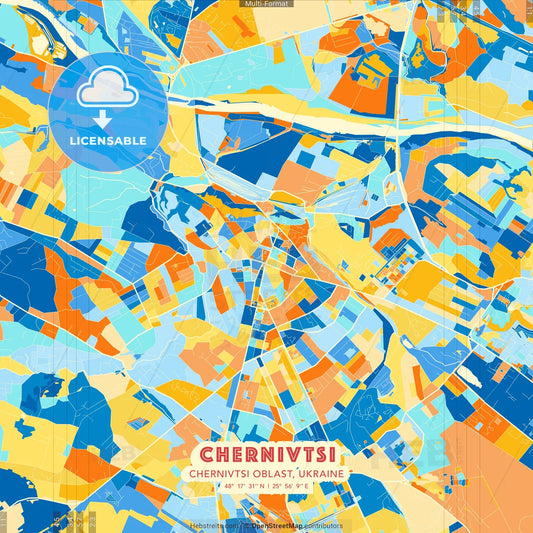 Chernivtsi, Chernivtsi Oblast, Ukraine blue and orange vector art map template