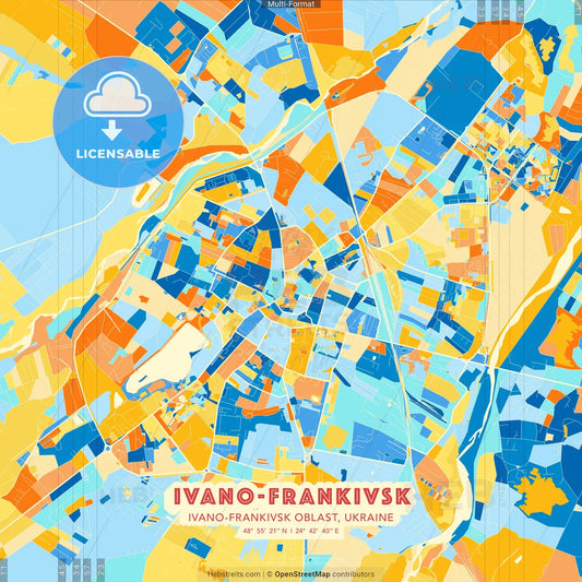 Ivano-Frankivsk, Ivano-Frankivsk Oblast, Ukraine blue and orange vector art map template