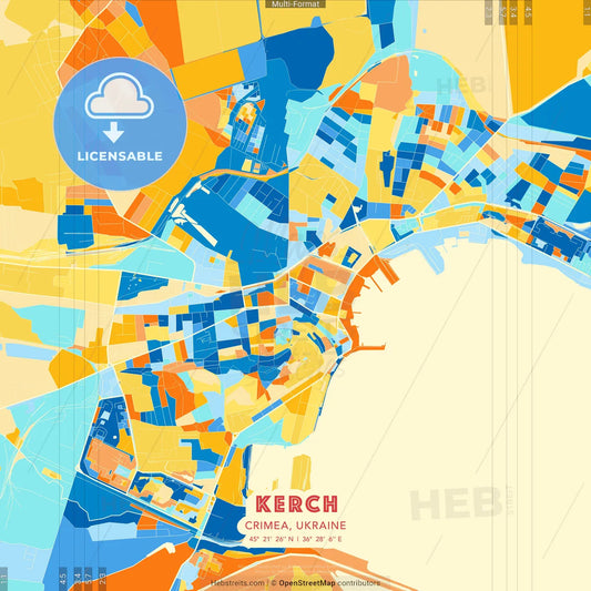 Kerch, Crimea, Ukraine blue and orange vector art map template