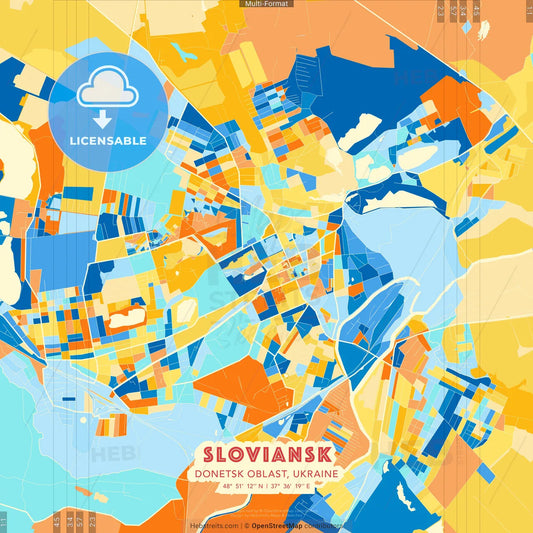 Sloviansk, Donetsk Oblast, Ukraine blue and orange vector art map template