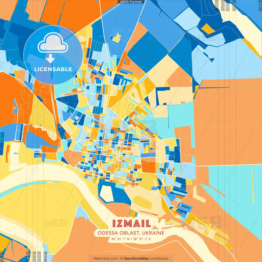 Izmail, Odessa Oblast, Ukraine blue and orange vector art map template
