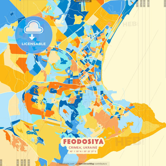 Feodosiya, Crimea, Ukraine blue and orange vector art map template