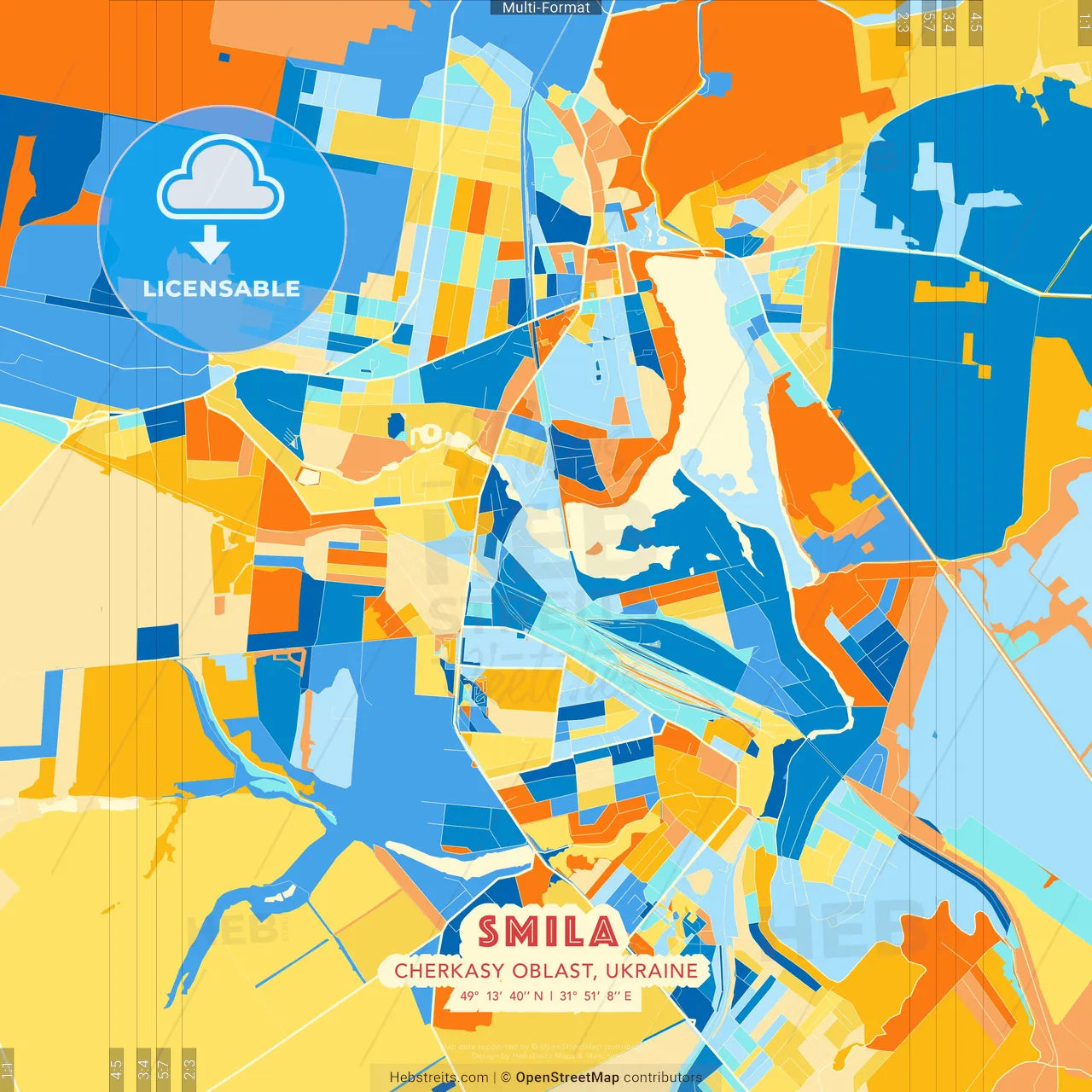 Smila, Cherkasy Oblast, Ukraine blue and orange vector art map template