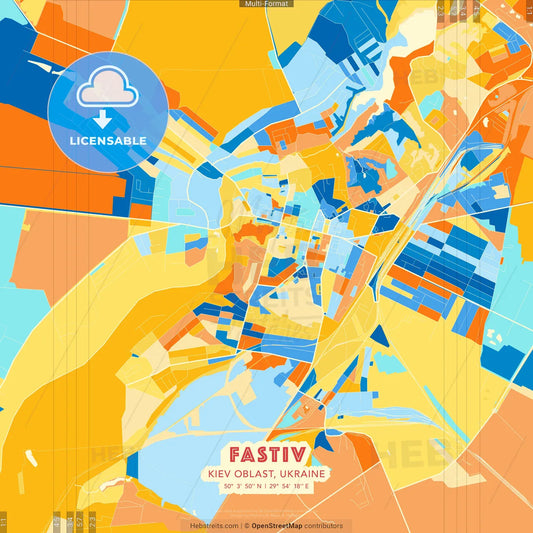 Fastiv, Kyiv Oblast, Ukraine blue and orange vector art map template