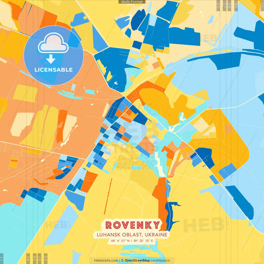 Rovenky, Luhansk Oblast, Ukraine blue and orange vector art map template