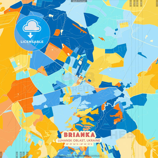 Brianka, Luhansk Oblast, Ukraine blue and orange vector art map template