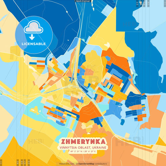 Zhmerynka, Vinnytsia Oblast, Ukraine blue and orange vector art map template