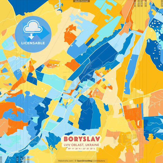 Boryslav, Lviv Oblast, Ukraine blue and orange vector art map template