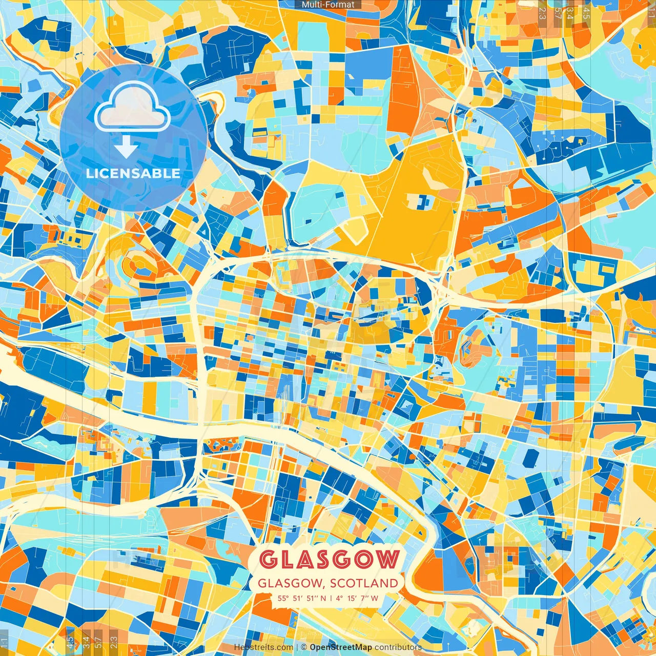 Glasgow, Glasgow, Scotland blue and orange vector art map template