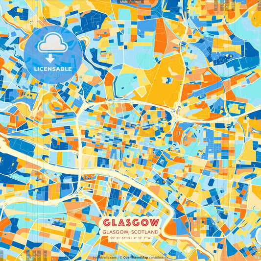 Glasgow, Glasgow, Scotland blue and orange vector art map template