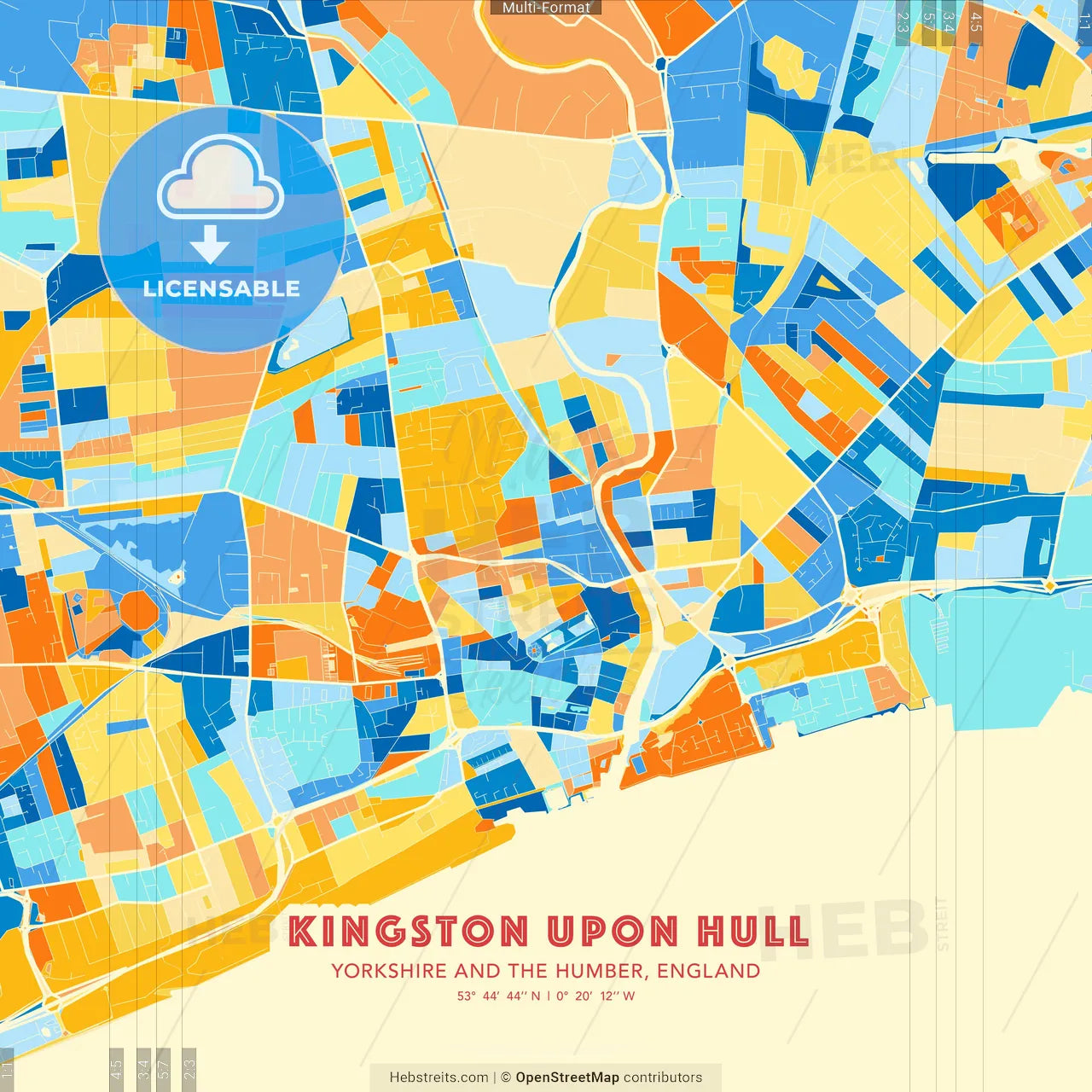 Kingston upon Hull, Yorkshire and the Humber, England blue and orange vector art map template