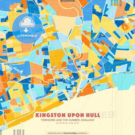 Kingston upon Hull, Yorkshire and the Humber, England blue and orange vector art map template