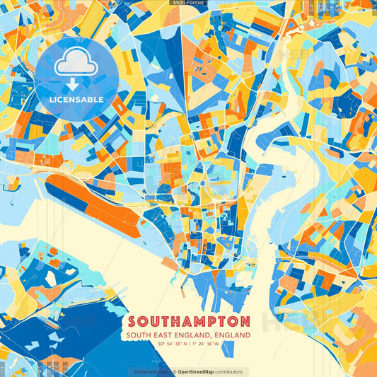 Southampton, South East England, England blue and orange vector art map template