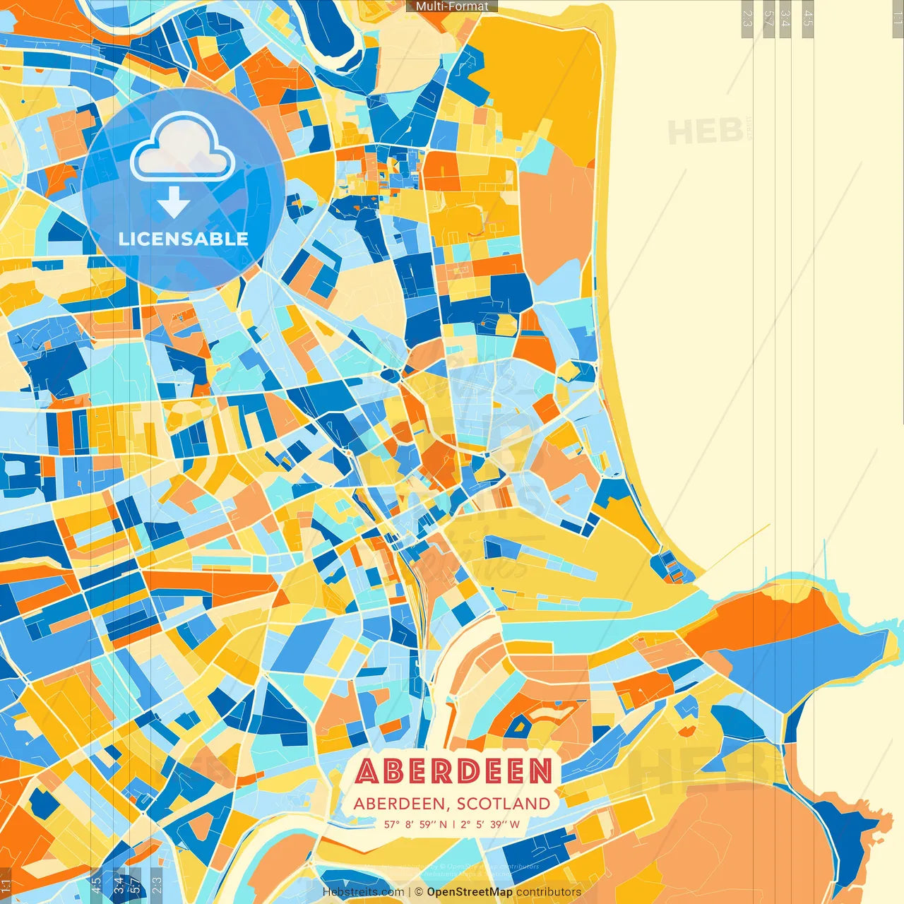 Aberdeen, Aberdeen, Scotland blue and orange vector art map template