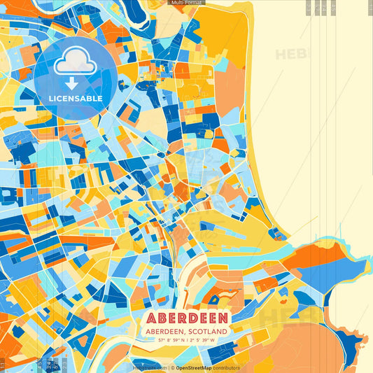 Aberdeen, Aberdeen, Scotland blue and orange vector art map template