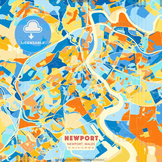 Newport, Newport, Wales blue and orange vector art map template