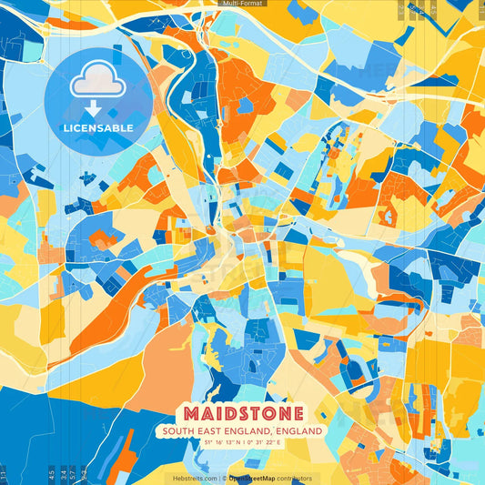 Maidstone, South East England, England blue and orange vector art map template