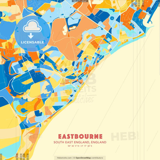 Eastbourne, South East England, England blue and orange vector art map template