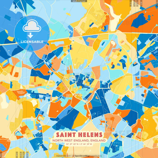 Saint Helens, North West England, England blue and orange vector art map template