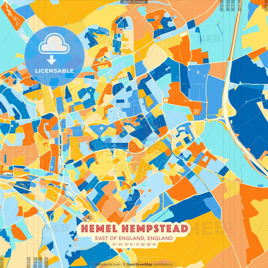 Hemel Hempstead, East of England, England blue and orange vector art map template