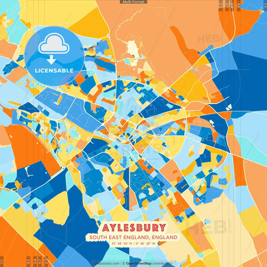 Aylesbury, South East England, England blue and orange vector art map template
