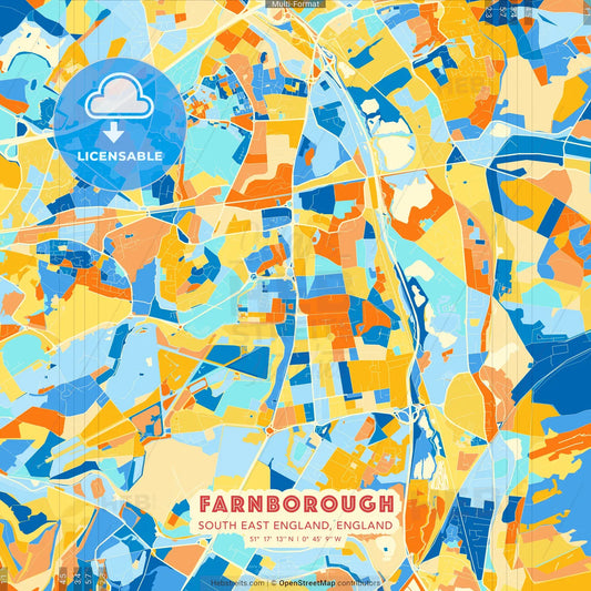 Farnborough, South East England, England blue and orange vector art map template