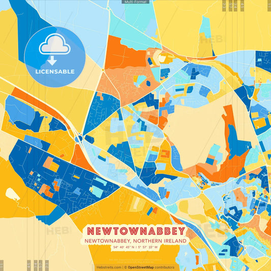 Newtownabbey, Newtownabbey, Northern Ireland blue and orange vector art map template