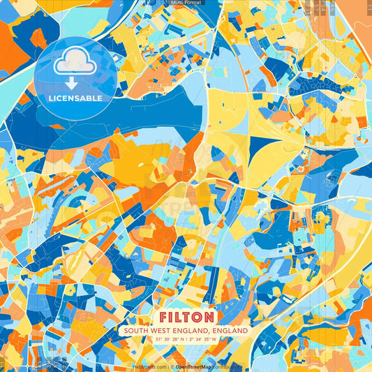 Filton, South West England, England blue and orange vector art map template