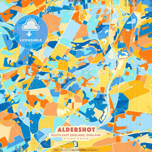 Aldershot, South East England, England blue and orange vector art map template