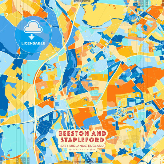 Beeston and Stapleford, East Midlands, England blue and orange vector art map template