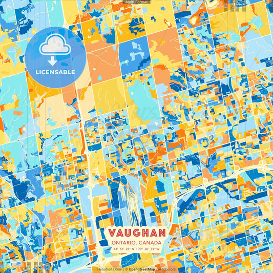 Vaughan, Ontario, Canada blue and orange vector art map template
