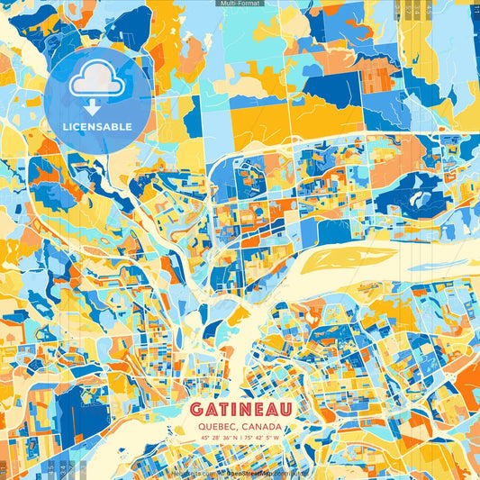 Gatineau, Quebec, Canada blue and orange vector art map template