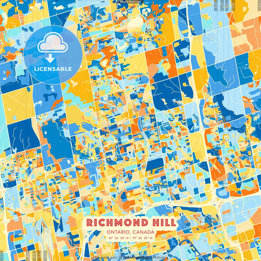 Richmond Hill, Ontario, Canada blue and orange vector art map template