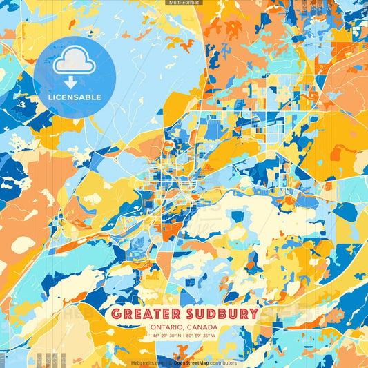 Greater Sudbury, Ontario, Canada blue and orange vector art map template