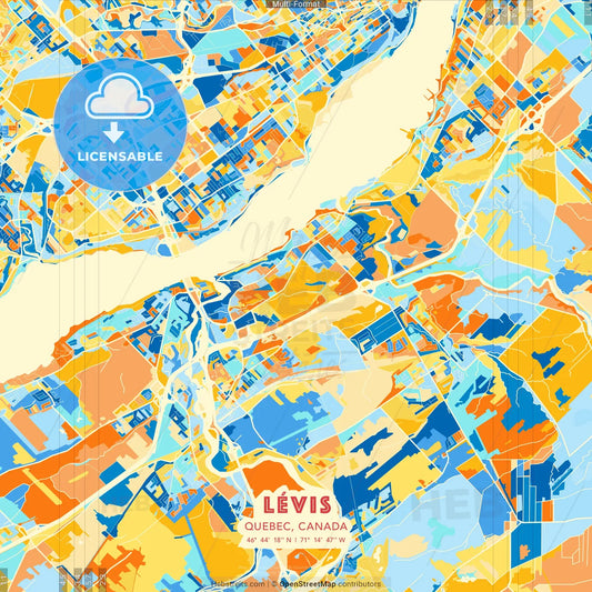 Lévis, Quebec, Canada blue and orange vector art map template