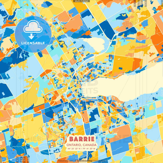Barrie, Ontario, Canada blue and orange vector art map template