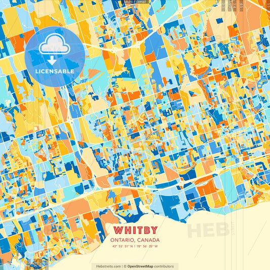 Whitby, Ontario, Canada blue and orange vector art map template