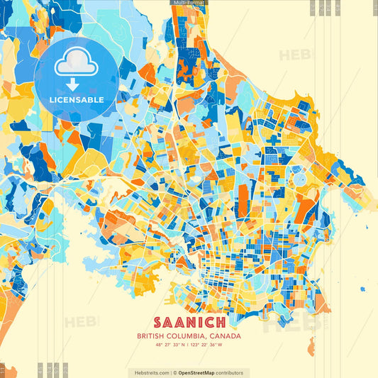 Saanich, British Columbia, Canada blue and orange vector art map template