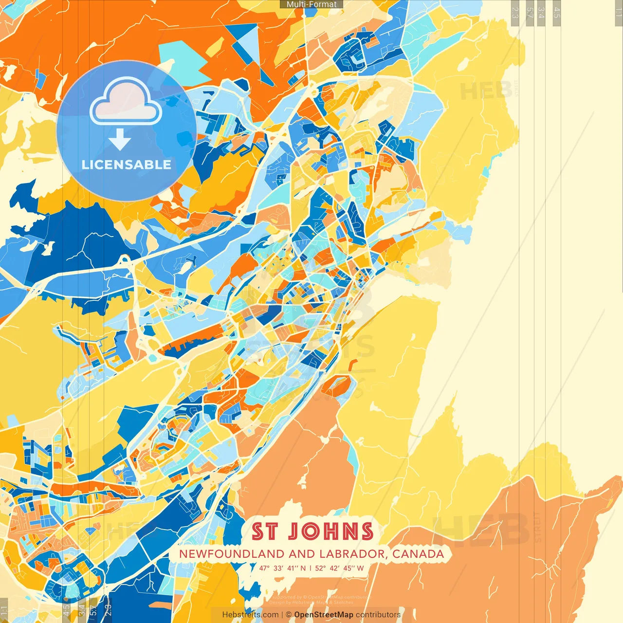 St Johns, Newfoundland and Labrador, Canada blue and orange vector art map template