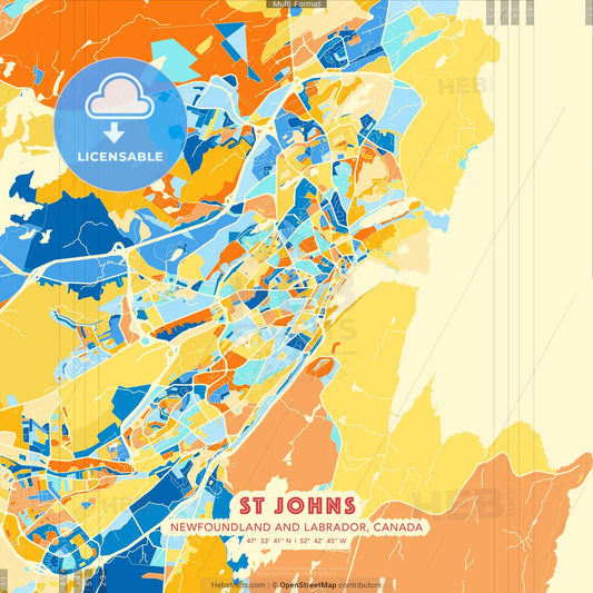 St Johns, Newfoundland and Labrador, Canada blue and orange vector art map template