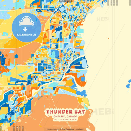 Thunder Bay, Ontario, Canada blue and orange vector art map template