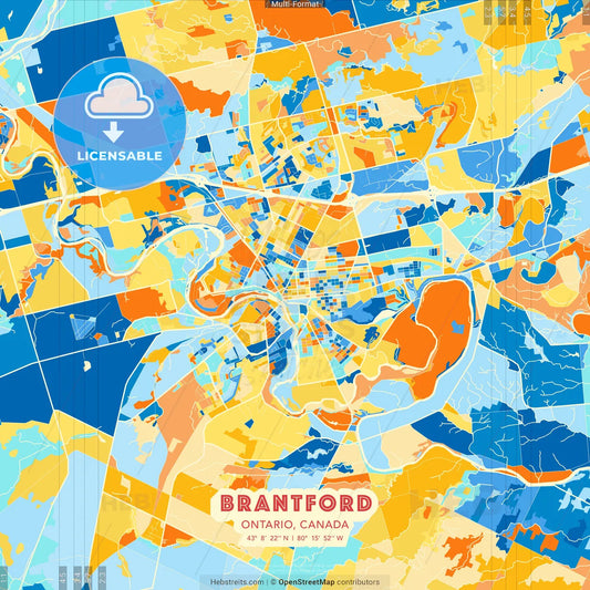 Brantford, Ontario, Canada blue and orange vector art map template
