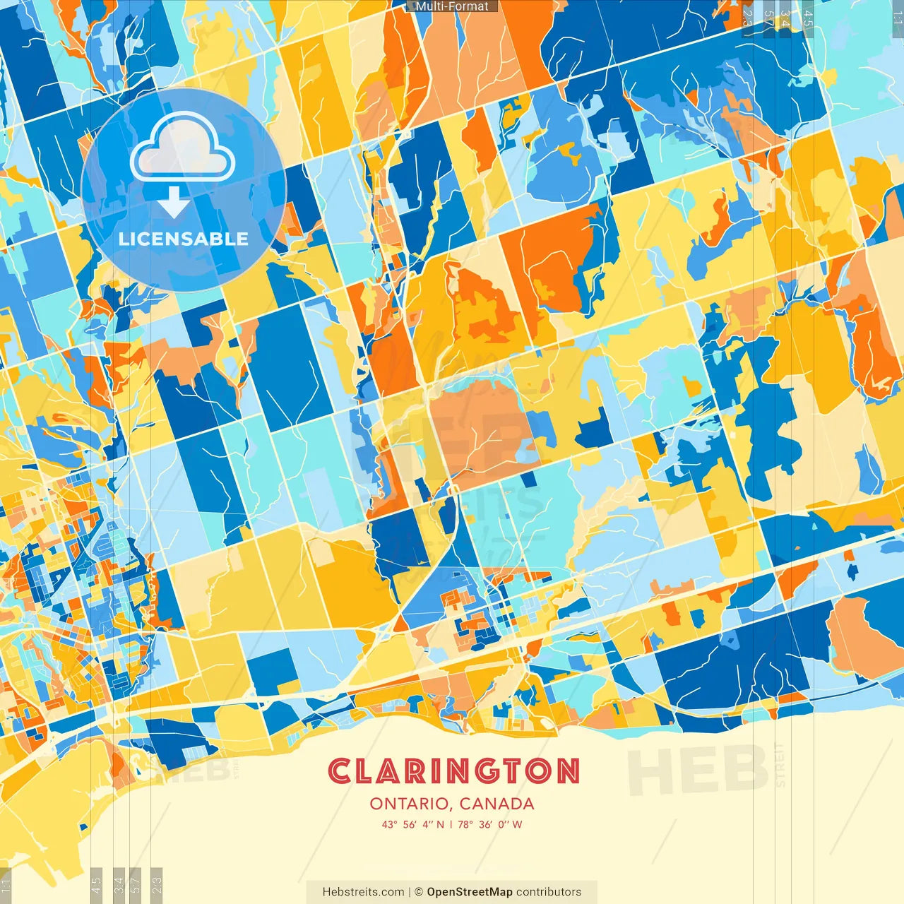 Clarington, Ontario, Canada blue and orange vector art map template