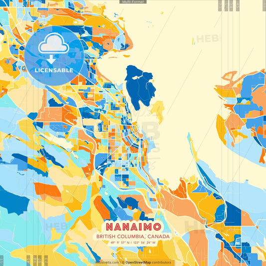 Nanaimo, British Columbia, Canada blue and orange vector art map template