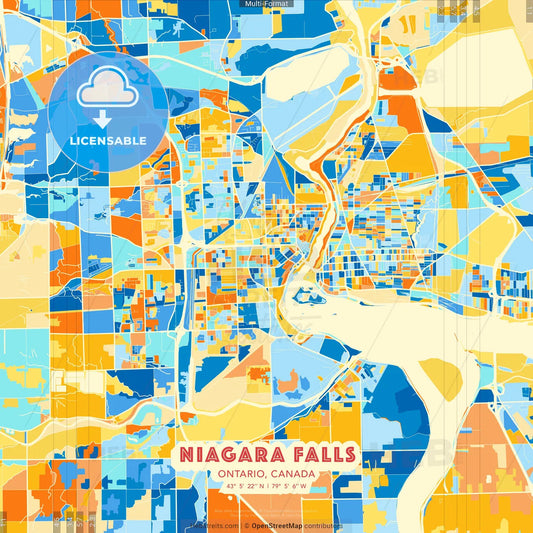Niagara Falls, Ontario, Canada blue and orange vector art map template