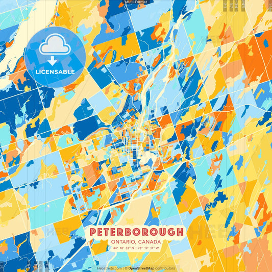Peterborough, Ontario, Canada blue and orange vector art map template