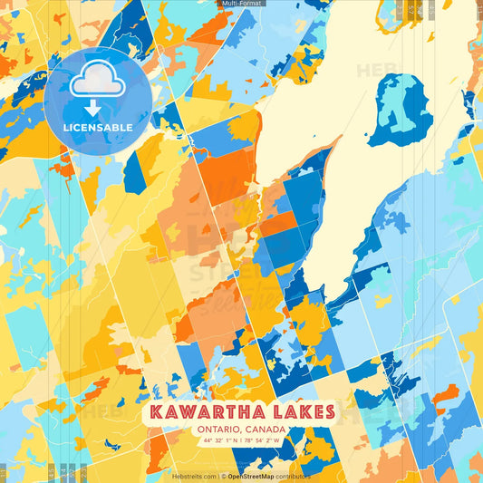Kawartha Lakes, Ontario, Canada blue and orange vector art map template